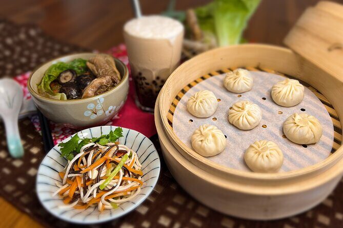 Xiao Long Bao, Chicken vermicelli with mushroom and sesame oil, Tofu strips salad, Bubble milk tea. Taiwan Traditional Delicacies Experience-A (Taipei Cooking Class) - Key highlights you’ll actually feel in the class